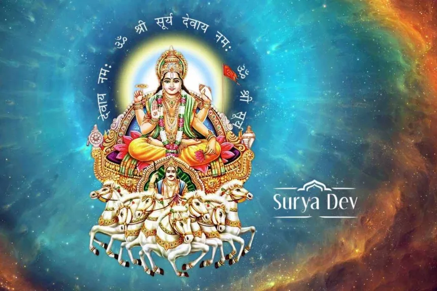 Depiction of Hindu Sun God Surya riding a chariot in 2025 mythology discussions