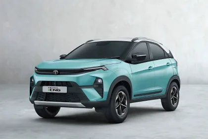 Tata Nexon iCNG 2025 in Flame Red, showcasing stylish CNG SUV design for Telugu eco-conscious drivers