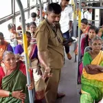 Women boarding a TGSRTC bus under the Mahalakshmi free travel scheme in Telangana 2025