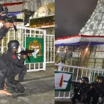 Police and vigilance forces conducting area domination exercise at Tirumala temple in 2025