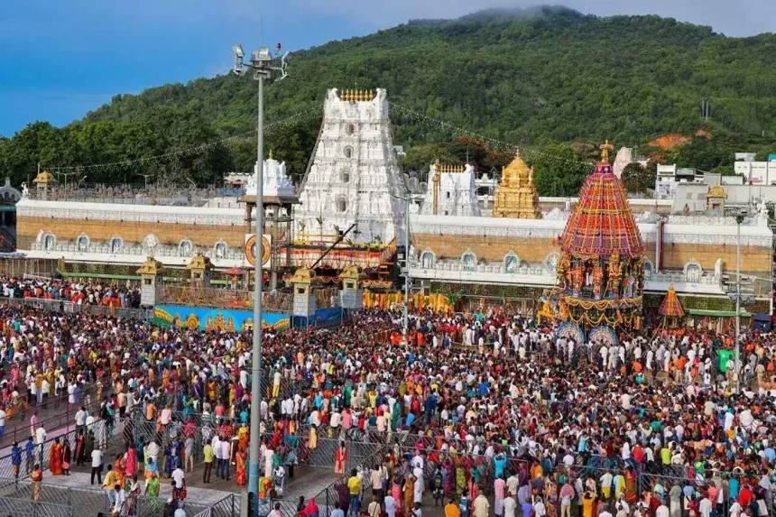 Crowds of devotees at Tirumala during summer rush 2025