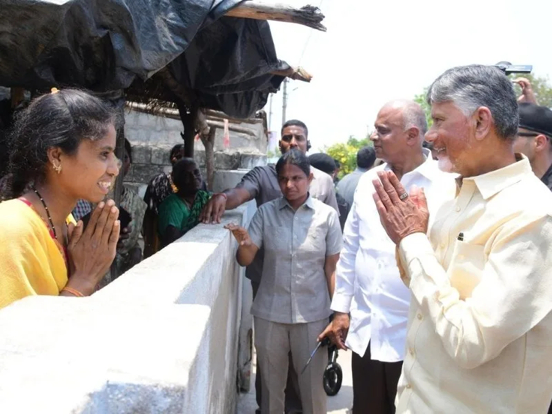 Crowd at Yalamanda village during CM Chandrababu’s pension distribution event in 2025
