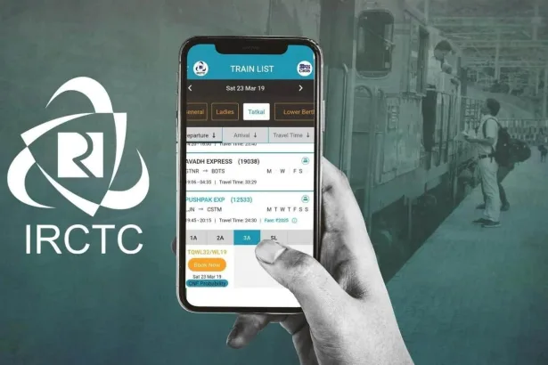 IRCTC app showing Aadhaar-linked tatkal ticket booking interface in 2025