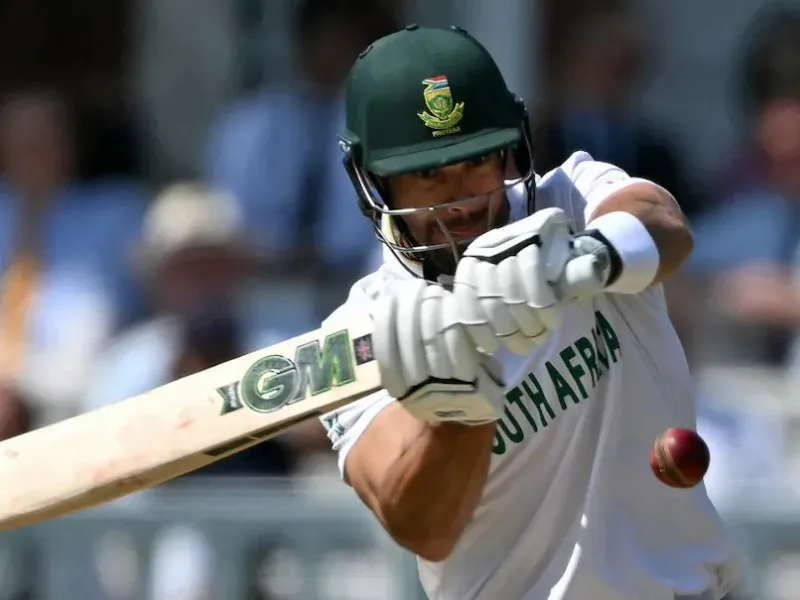 Aiden Markram batting in a test match, highlighting his passion for the format in 2025.
