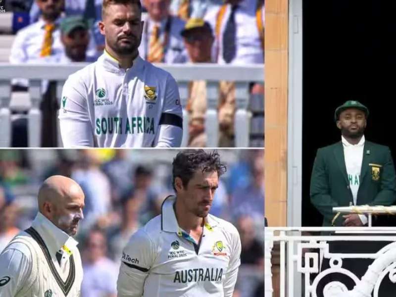 Australia and South Africa players observing a minute’s silence with black armbands during WTC Final 2025 at Lord’s.