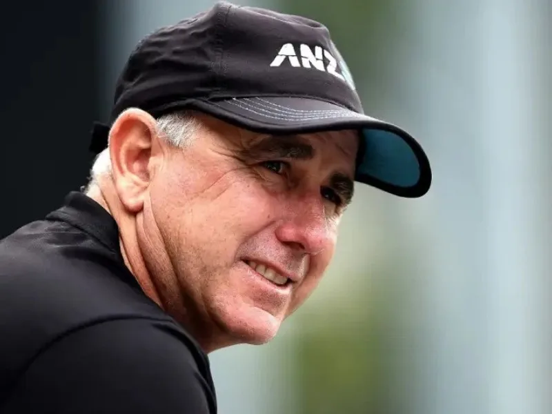 Gary Stead celebrates New Zealand’s historic 3-0 Test series win against India in 2024.