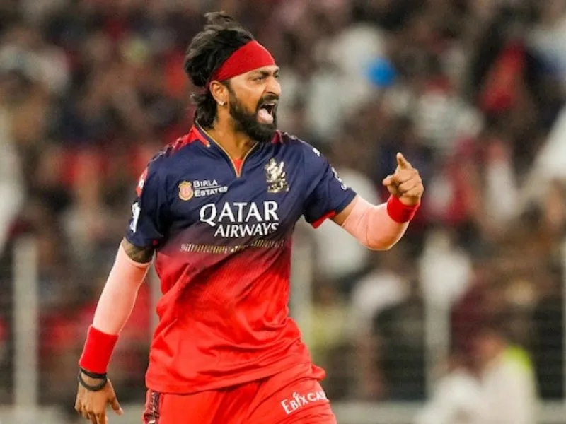 Krunal Pandya bowling during RCB’s IPL 2025 final victory against Punjab Kings in Ahmedabad.