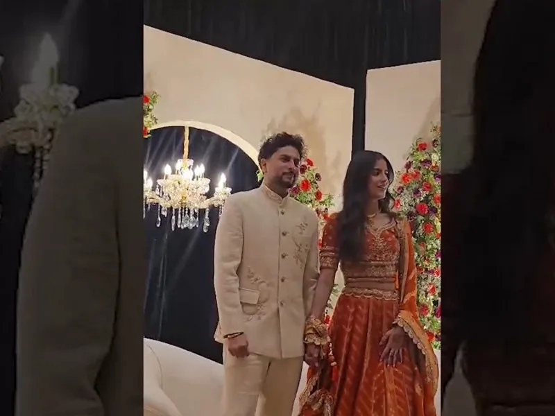 Kuldeep Yadav and Vanshika exchanging rings during their engagement ceremony in Lucknow, 2025.