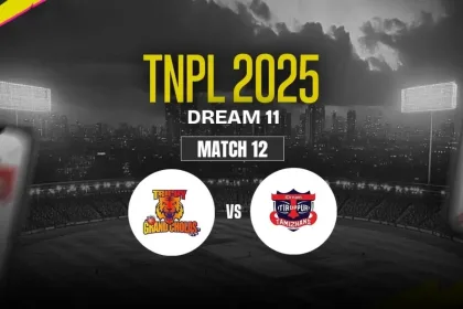 Trichy Grand Cholas vs IDream Tiruppur Tamizhans in TNPL 2025 Match 12 at SNR College Cricket Ground.