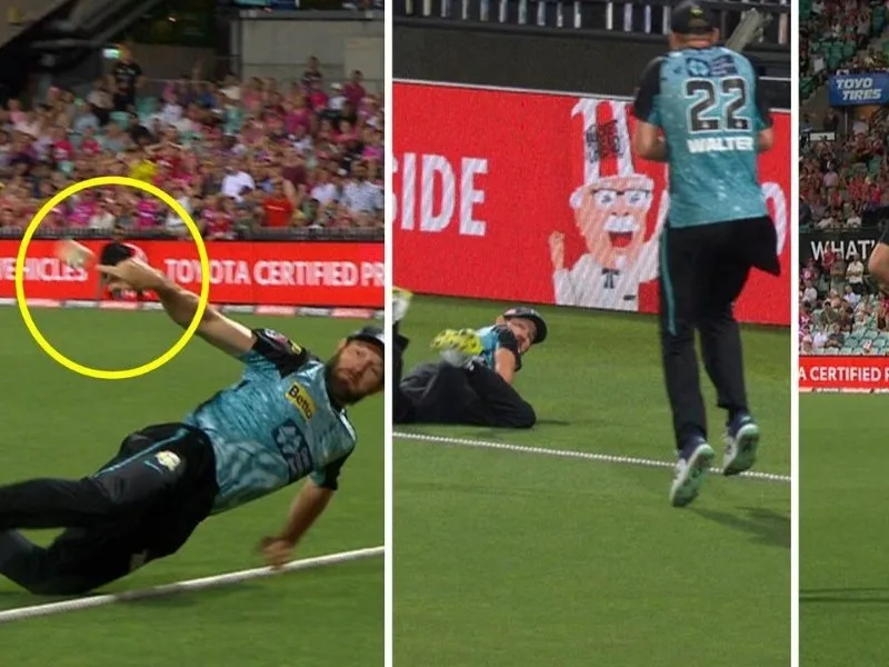 Michael Neser executing a bunny hop boundary catch in BBL 2023, now deemed illegal under MCC’s 2025 rule.