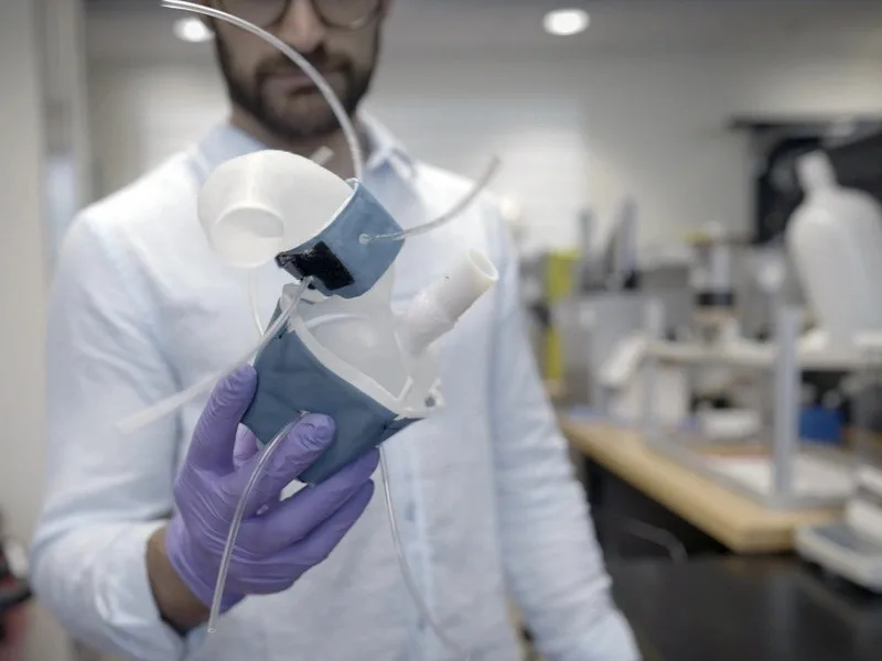 3D-printed soft robotic heart model displayed in MIT lab for 2025 research