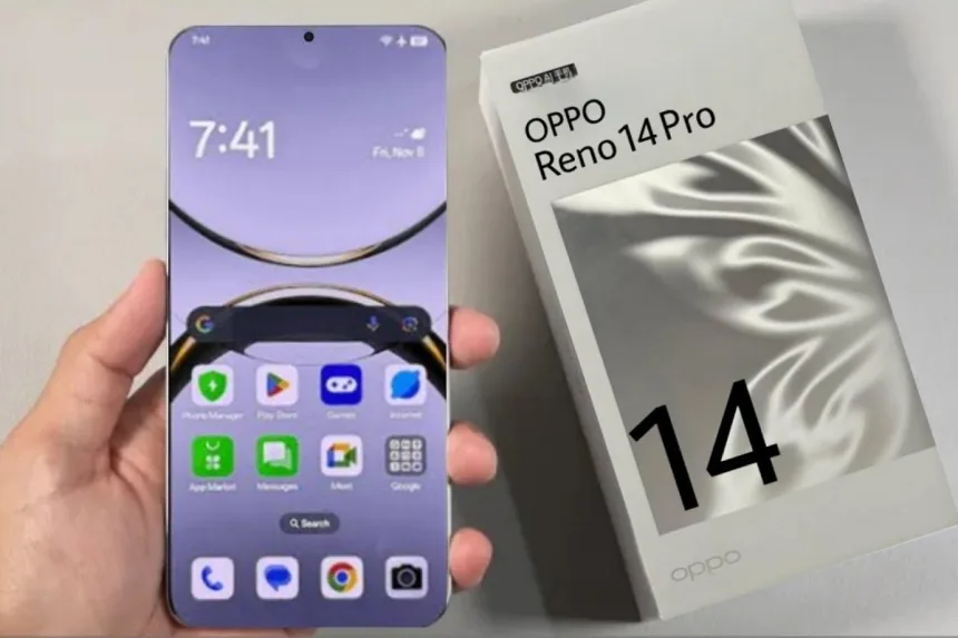 Oppo Reno 14 Pro 5G smartphone in white color variant for India launch in 2025