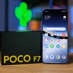 Poco F7 smartphone in black glossy finish displayed for India launch in 2025