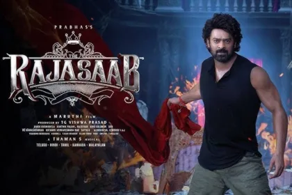 Prabhas with heroines at The Raja Saab teaser launch event in Hyderabad in 2025