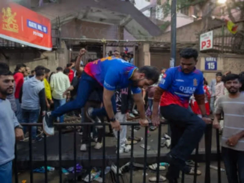 haos outside Chinnaswamy Stadium during RCB’s IPL 2025 victory parade stampede in Bengaluru.