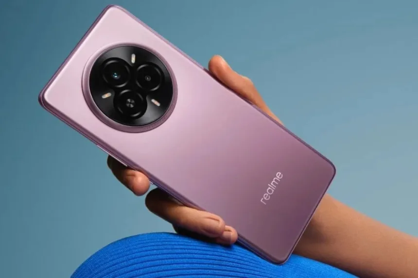Realme 15 Pro 5G in velvet green variant displayed for India launch in 2025