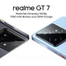 Realme GT 7 smartphone in IceSense Blue displayed in a tech store in India in 2025