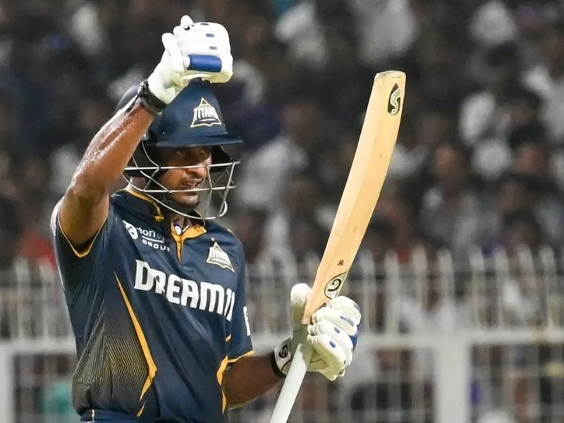 Sai Sudharsan batting for Gujarat Titans in IPL 2025, inspired by teammate Washington Sundar.