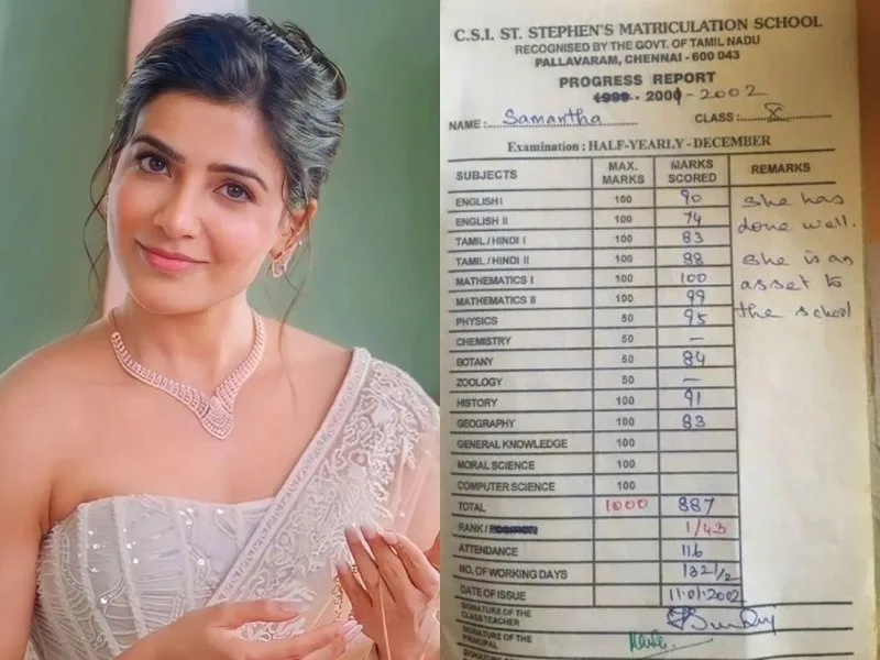 Samantha Ruth Prabhu’s Class 10 report card with teacher’s comment in 2025