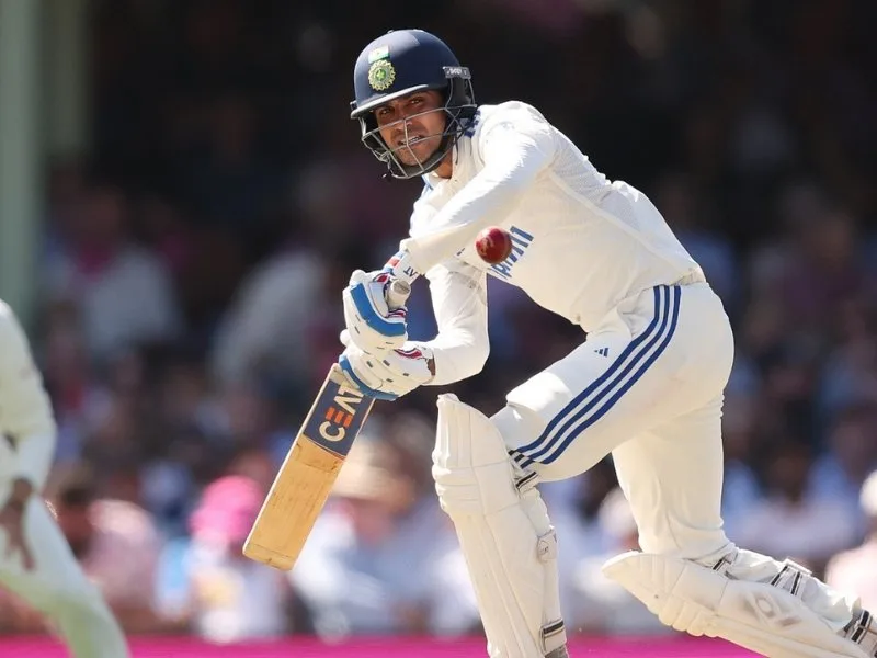 Shubman Gill batting in a test match, preparing for England 2025 series with Sourav Ganguly’s advice.