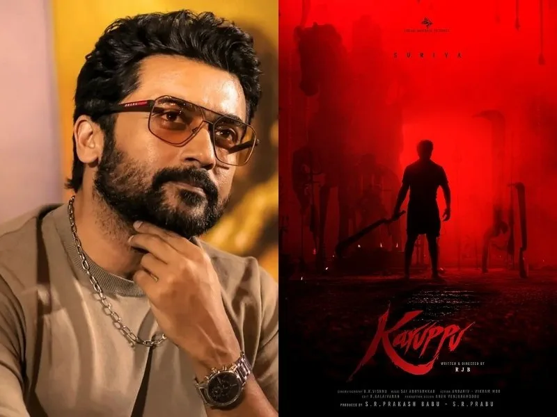 Suriya holding a sword in the intense Karuppu poster for Suriya 45 in 2025
