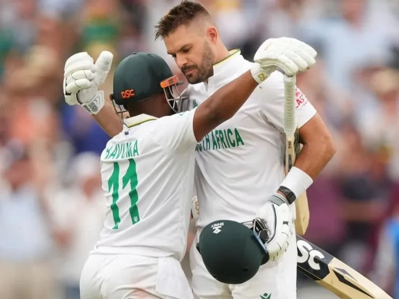 Temba Bavuma and Aiden Markram celebrate their partnership in the WTC 2025 final against Australia.