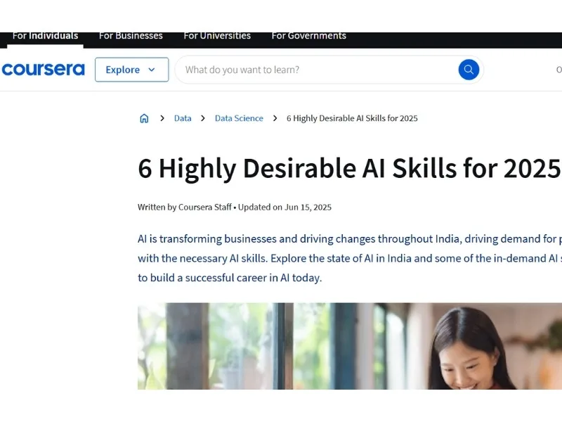Online learning platform interface for AI and cloud skills, 2025