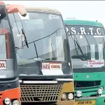 Andhra Pradesh school students boarding APSRTC bus with free bus passes under 2025 welfare scheme.