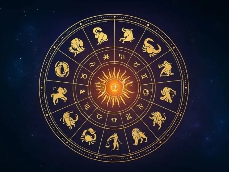 Astrological chart displaying daily horoscope for June 18, 2025, with sun sign insights in Telugu.