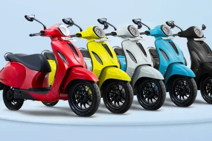 Bajaj Chetak 3001 electric scooter in red, launched in 2025 with 127 km range and 35L boot space for Rs 99,990.