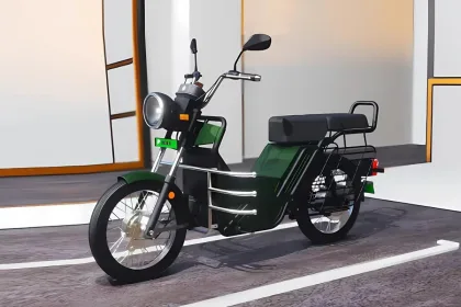 Bheem electric scooter 2025 parked on a rural road in Andhra Pradesh