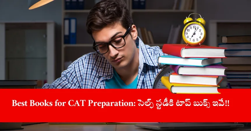 student studying with CAT preparation books on desk, India 2025