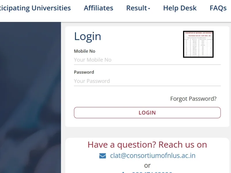 CLAT 2025 second merit list interface on CNLU portal, 2025