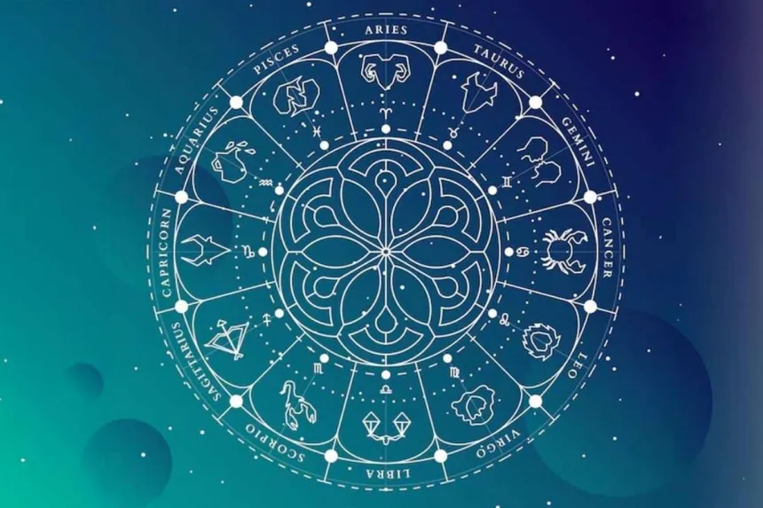 Zodiac wheel showcasing daily horoscope predictions for June 21, 2025, for all rasi from Mesha to Meena in Telugu.