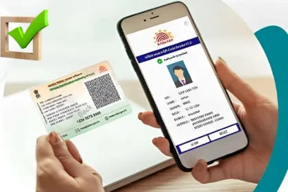 user scanning e-Aadhaar QR code for verification, India 2025