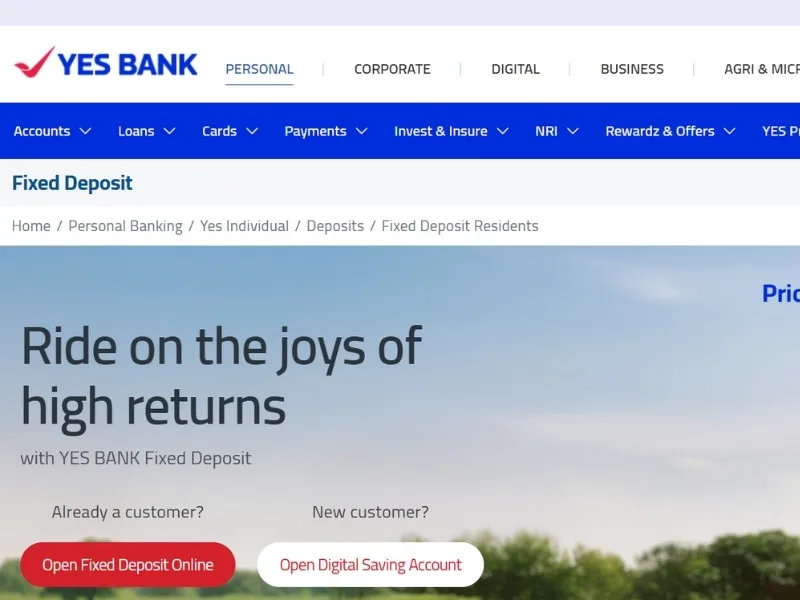 Online banking interface for fixed deposit booking, 2025