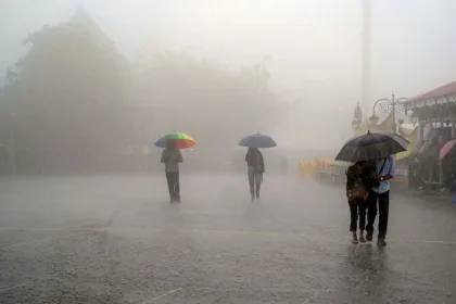 Rain-soaked streets in Andhra Pradesh under heavy rainfall alert for June 11-12, 2025.