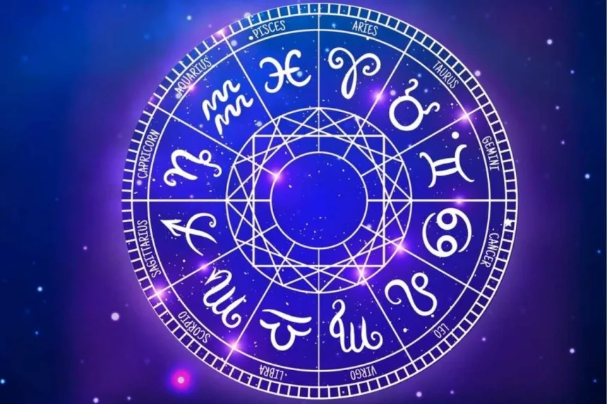 Zodiac wheel showcasing horoscope predictions for all sun signs on June 14, 2025.