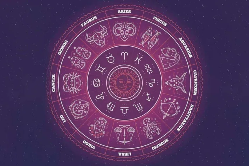 Zodiac wheel showcasing horoscope predictions for all sun signs on June 19, 2025, with introspection theme.