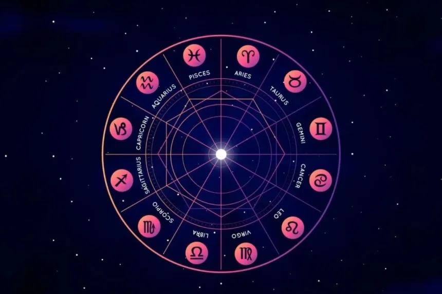 Zodiac wheel displaying daily horoscope predictions for June 26, 2025, covering all sun signs from Aries to Pisces.