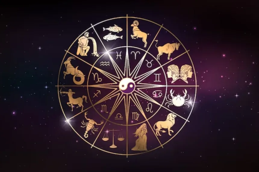 Zodiac wheel illustrating horoscope predictions for all sun signs on June 8, 2025.