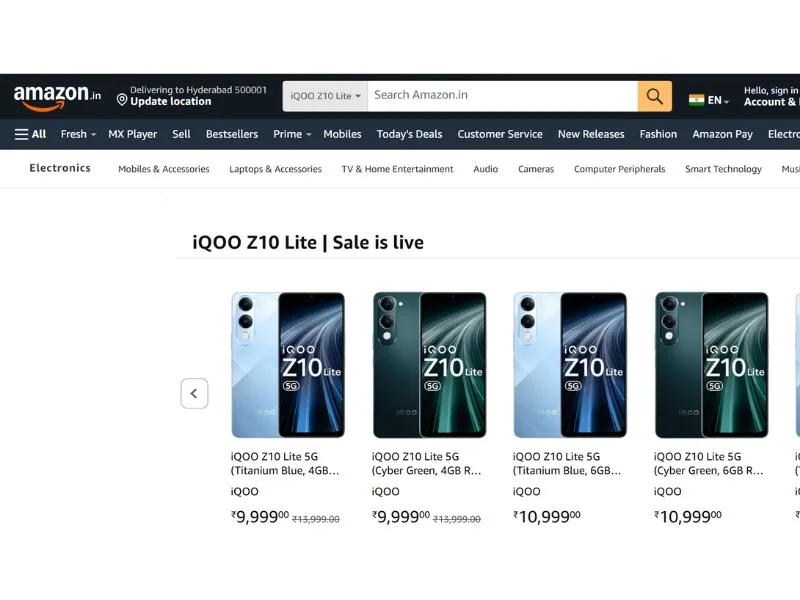 Amazon India interface showcasing iQOO Z10 Lite 5G launch offers, 2025