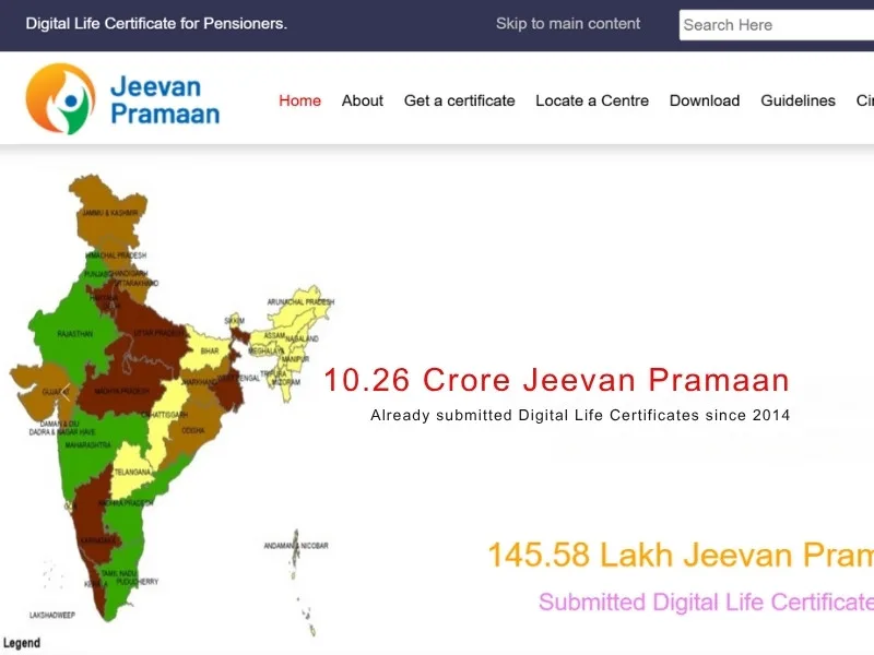 Jeevan Pramaan digital life certificate interface for pensioners, 2025