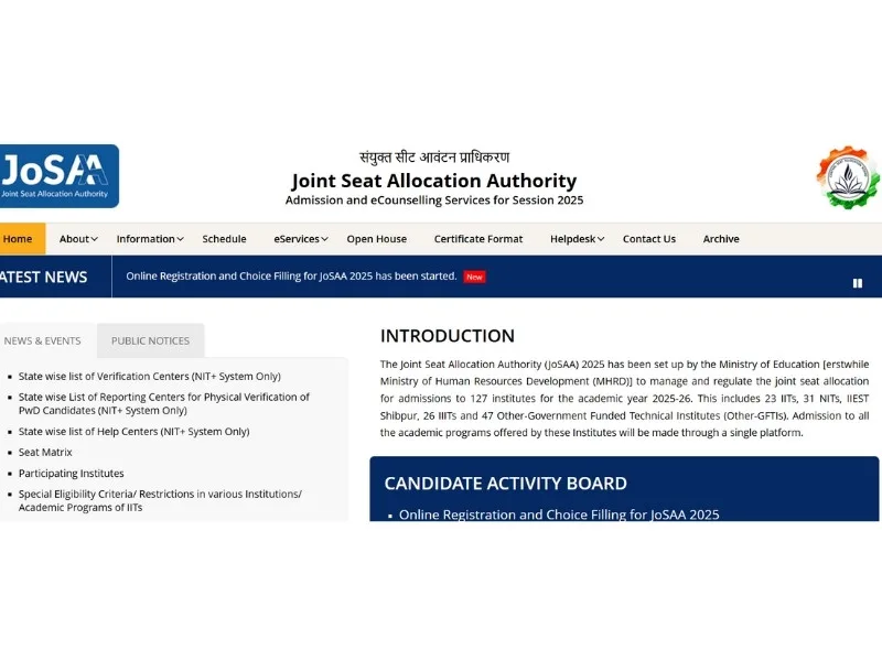JoSAA 2025 counselling document upload interface on official portal, 2025