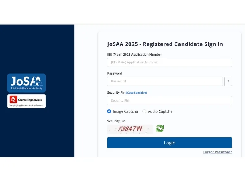 JoSAA official portal interface for Round 2 merit list and cutoff ranks, 2025