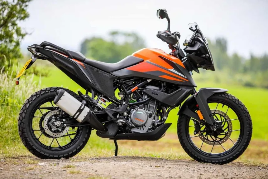 KTM 390 Adventure 2025 in orange color on an Andhra Pradesh off-road trail