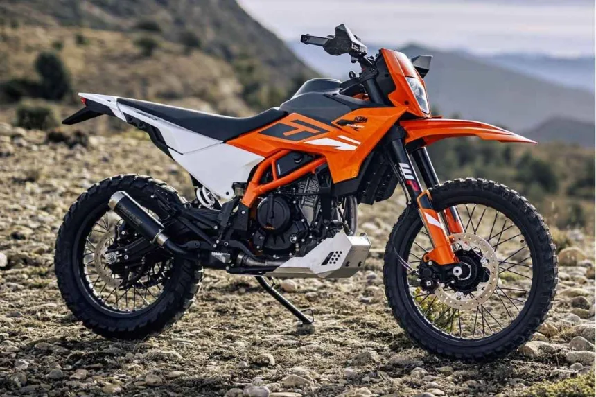 KTM 390 Enduro R 2025 in orange color on Andhra Pradesh off-road trail