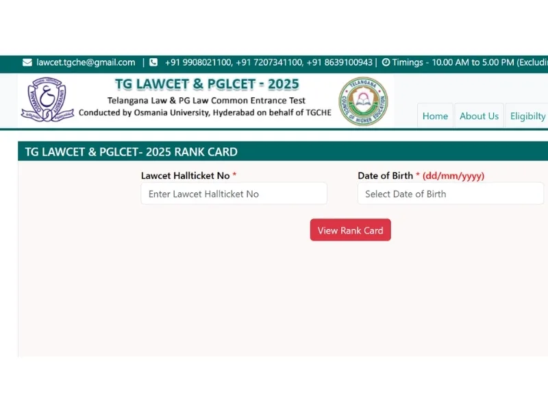 TSCHE lawcet.tgche.ac.in portal for TS LAWCET PGLCET 2025 rank card download