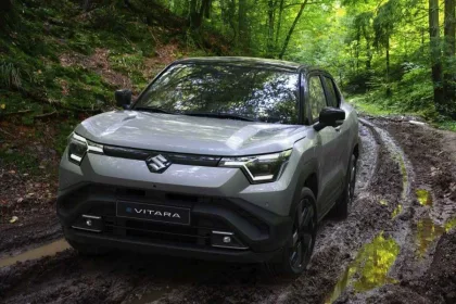 Maruti Suzuki e-Vitara 2025 in Moonlight Silver, showcasing stylish electric SUV design with 500 km range for Indian buyers