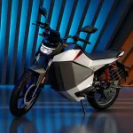 Ola Roadster X electric motorcycle 2025 in stellar blue on Andhra Pradesh street